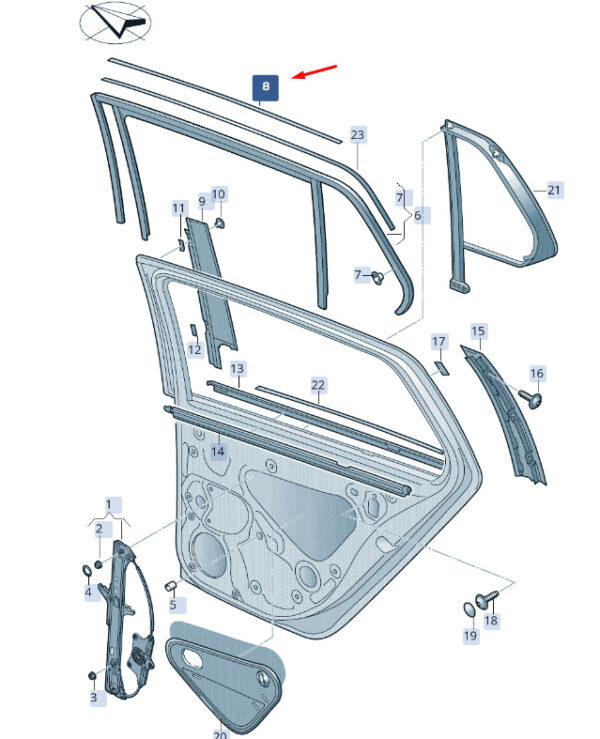 3V9839643E041 - New SKODA SUPERB MK3 Rear Left Door Window Strip 3V9839643E041