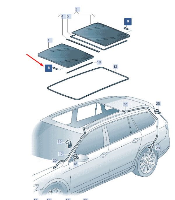 4L0898057 - ŠKODA SUPERB MK3 roof glass plate, various parts, set of 4L0898057, original