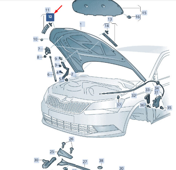 5E0837732 - New SKODA SUPERB MK3 Front Bonnet Seal Clip 5E0837732