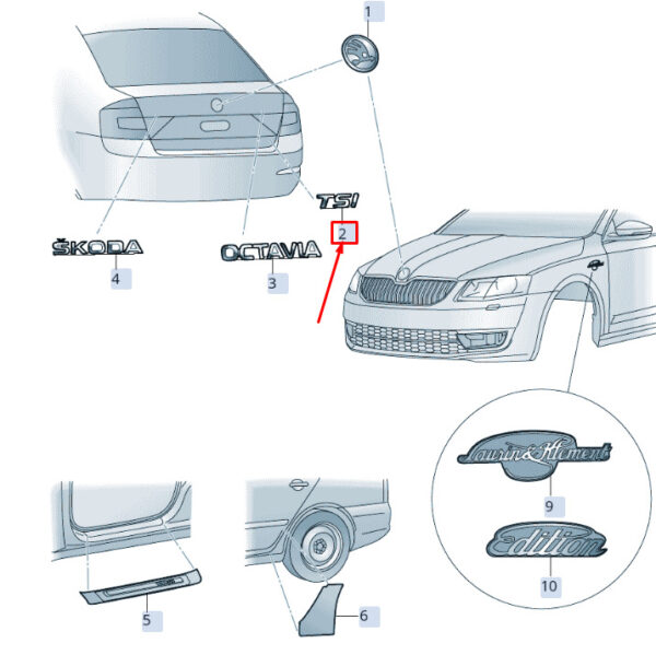 5E0853687B - ŠKODA OCTAVIA 5E MK3 tailgate inscription 5E0853687BJZQ, original part