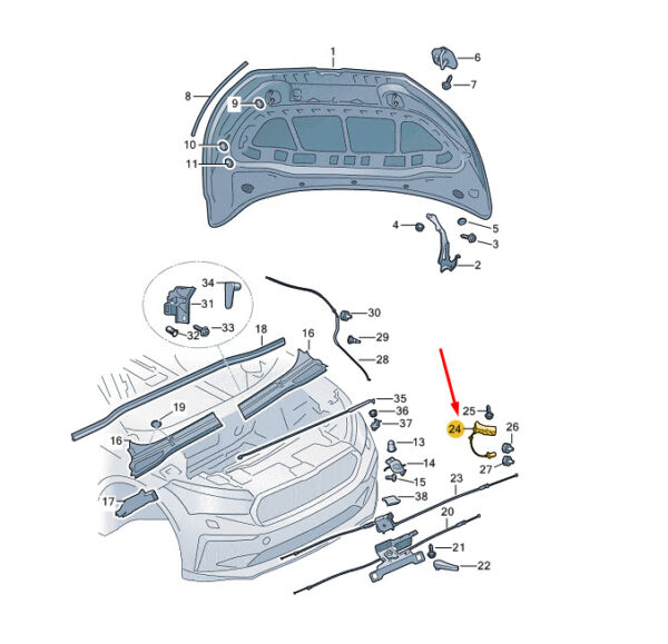 5LA823509 - ŠKODA ENYAQ IV bonnet lock, lower part, right, 5LA823509, original part