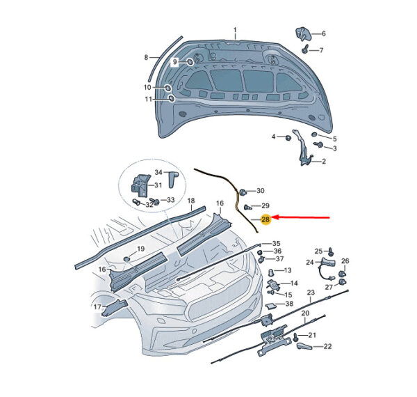 5LA823535D - ŠKODA ENYAQ IV bonnet lock cable front 5LA823535D, original part