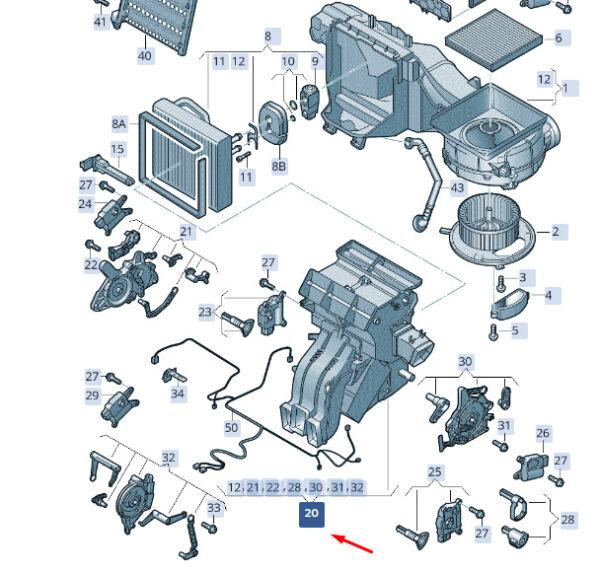 5QC820353 - ŠKODA SUPERB MK3 air distribution housing RHD 5QC820353, original part