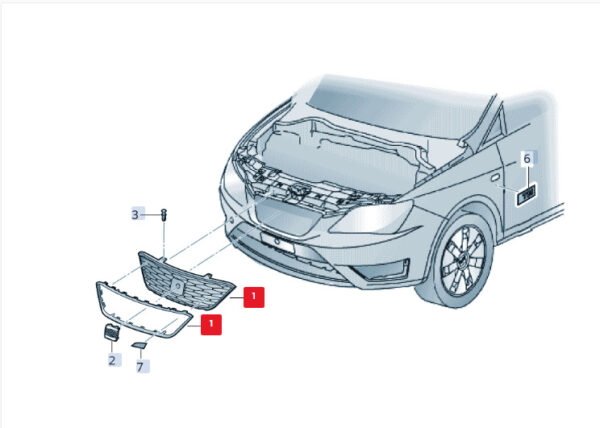6J0853654H9B9 - SEAT IBIZA ST 6J radiator grille for front bumper 6J0853654H9B9, original part