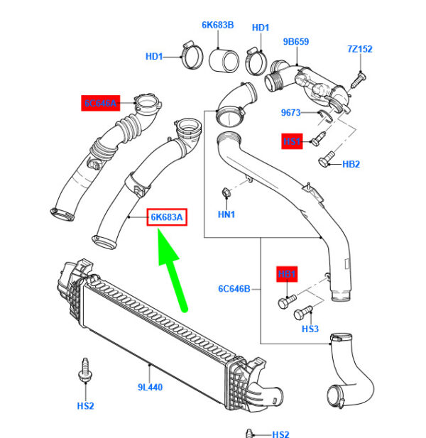 1496240 - NEW FORD C-MAX MK1 INTERCOOLER HOSE 1496240 6M51-6K863-HB ORIGINAL