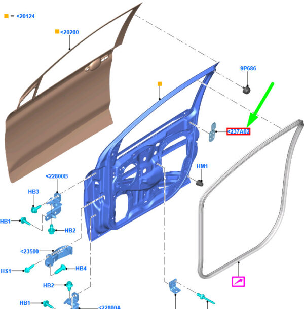2025859 - NEW FORD KA MK2 FRONT RIGHT DOOR FRAME 2025859 G1B5-A237A02-AA ORIGINAL
