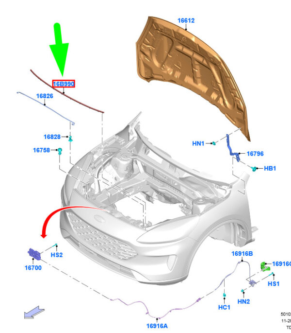2448396 - NEW FORD KUGA CX482 MK3 FRONT HOOD WEATHER LJ6B-S16B990-AC 2448396 ORIGINAL
