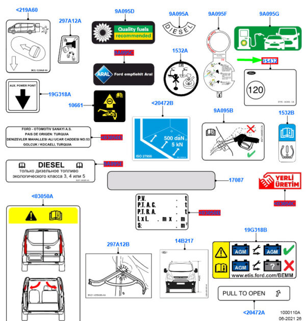 4531033 - FORD TOURNEO CUSTOM SPEED LIMITER STICKER 3C1A-17254-DA 4531033