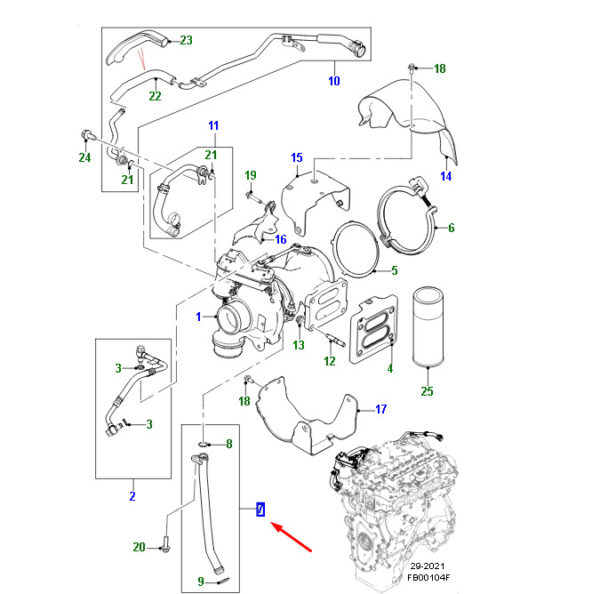 AJ814209 - Jaguar F-PACE X761 Turbo Oil Drain Pipe AJ814209, Original Part