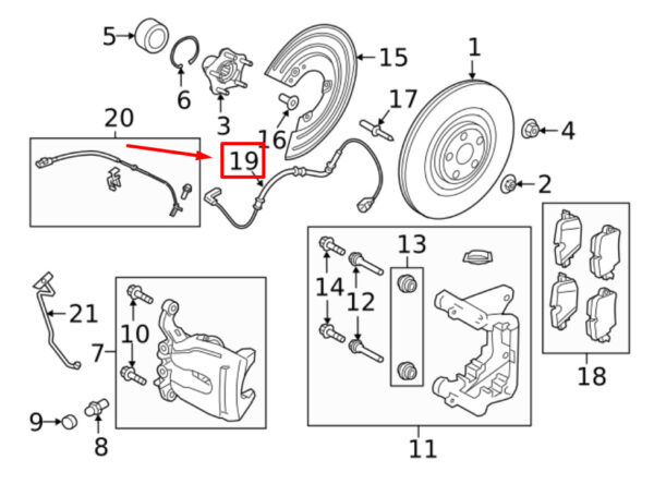 C2D37743 - Jaguar XJ X351 rear brake lining wear sensor C2D37743 NEW ORIGINAL