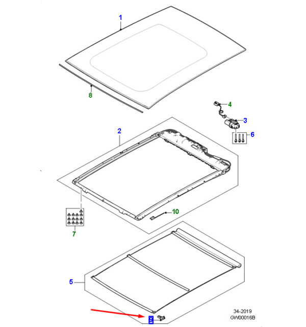C2D48587 - Jaguar F-PACE X761 Left Roof Roller Sliding Strip C2D485587, Original Part