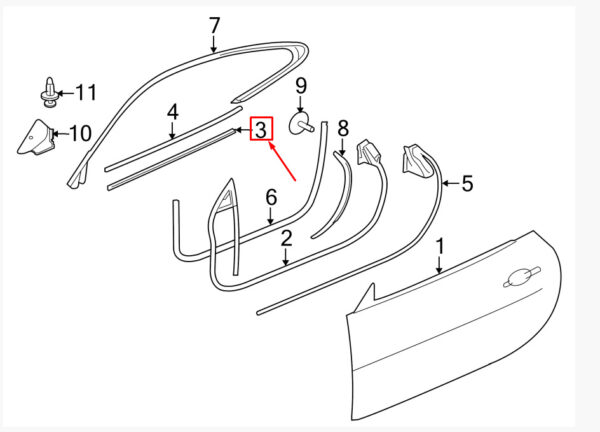 C2P4987 - Jaguar XK X150 Front Right Window Tape Seal C2P4987 GENUINE