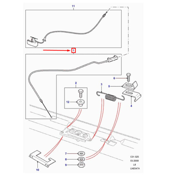 FSE500080 - Land Rover Defender L316 Hood Control Cable FSE500080, Original Part