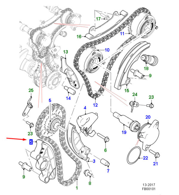 JDE40507 - Jaguar F-PACE X761 Left Primary Chain Guide JDE40507, Original Part