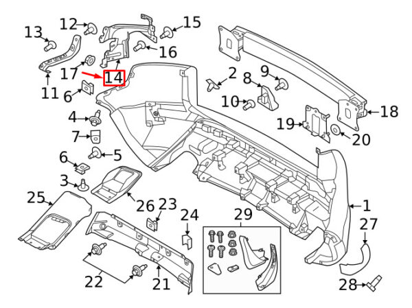 LR026331 - LR RR EVOQUE L538 bumper mount rear left LR026331 NEW ORIGINAL