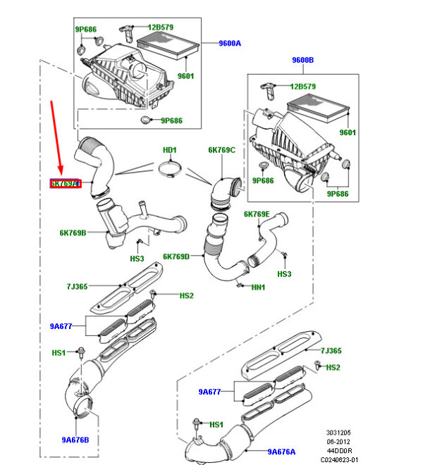LR036471 - LR RANGE ROVER IV L405 RH Upper Air Filter Outlet Pipe LR036471 NEW Original