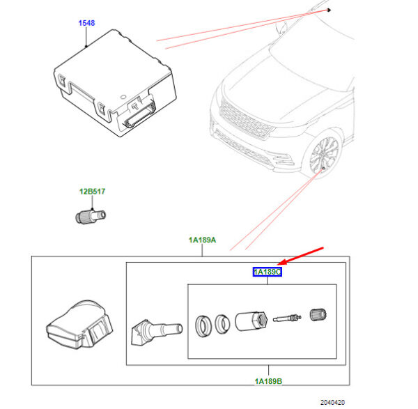 LR043163 - Land Rover Range Rover Velar L560 TPMS Sensor Kit LR043163, New Genuine