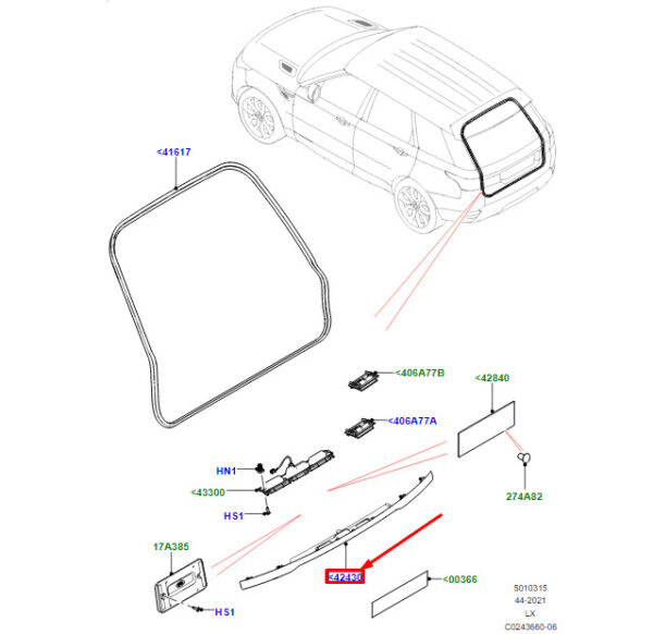 LR045166 - LR Range Rover Sport II L494 Tailgate Center Band LR045166, Original Part