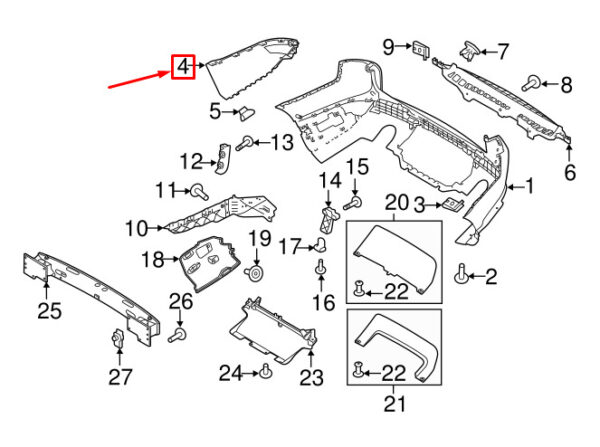 LR045187 - LR RANGE ROVER SPORT L494 REAR LEFT BUMPER INSERT LR045187 NEW GENUINE