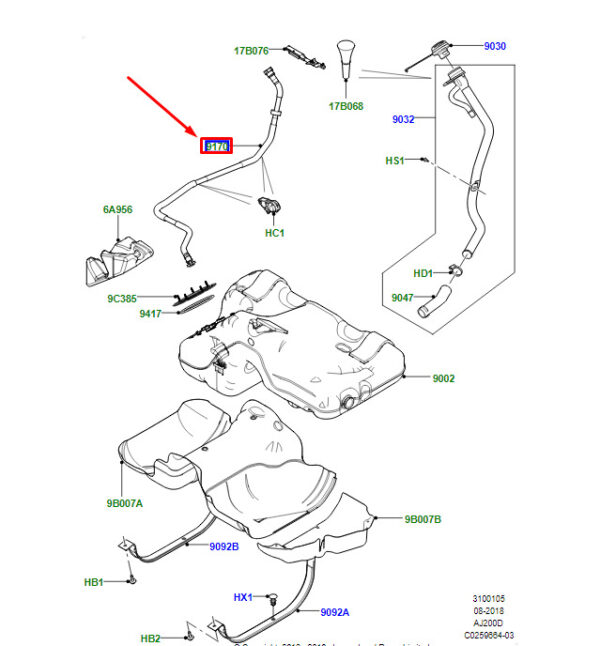 LR052183 - LR Range Rover Evoque L538 Fuel Tank Vent Hose LR052183Part