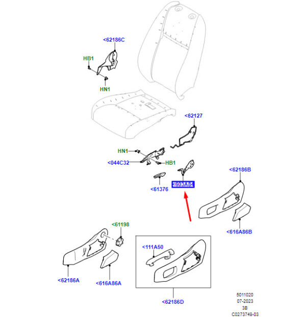 LR080784 - LR Range Rover Velar L560 seat adjustment lever front left LR137766, original part