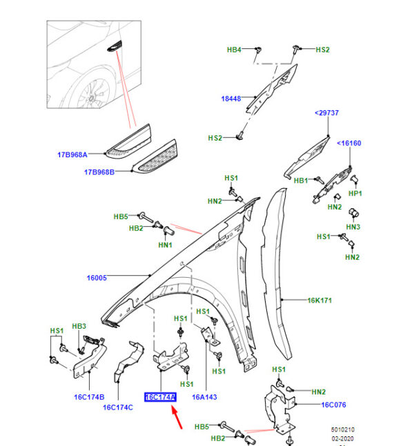 LR128474 - RR Range Rover Velar L560 fender mount front left LR128474 NEW ORIGINAL