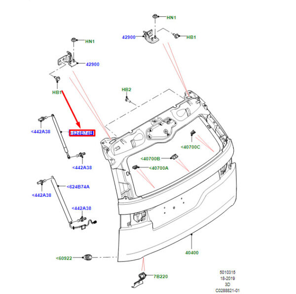 LR134821 - LR Discovery V L462 Gas Pressure Spring for Tailgate Right LR134821 Original Part