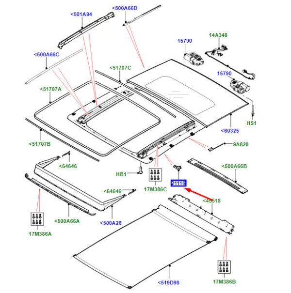 LR138022 - RR Range Rover Velar L560 slider strip for roof roller blind left LR138022 part