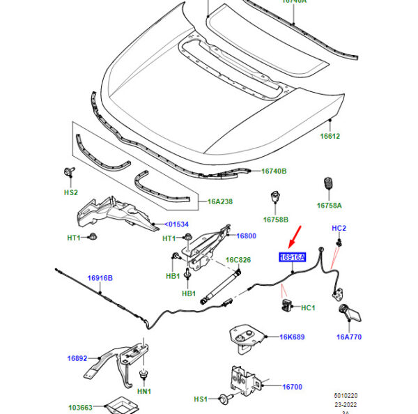 LR138440 - LR Range Rover Velar L560 Bonnet Control Cable Right Handlebar LR138440 NEW