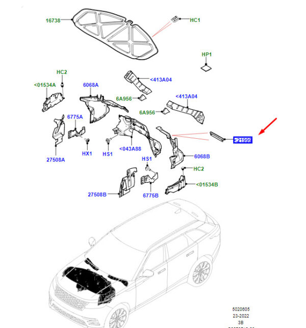 LR140841 - LR Range Rover Velar L560 Front Solator, Left Grommet, LR140841, New Original