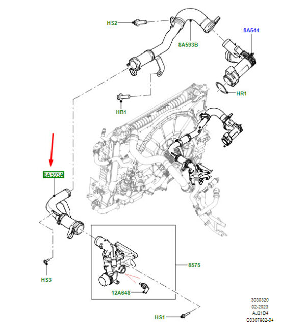 LR141043 - LR Range Rover Velar L560 Rear Heater Water Hose LR141043 Original Part