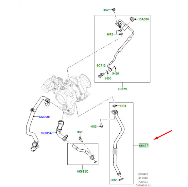 LR141340 - Land Rover Range Rover Velar L560 Turbo Oil Return Hose LR141340 NEW ORIGINAL
