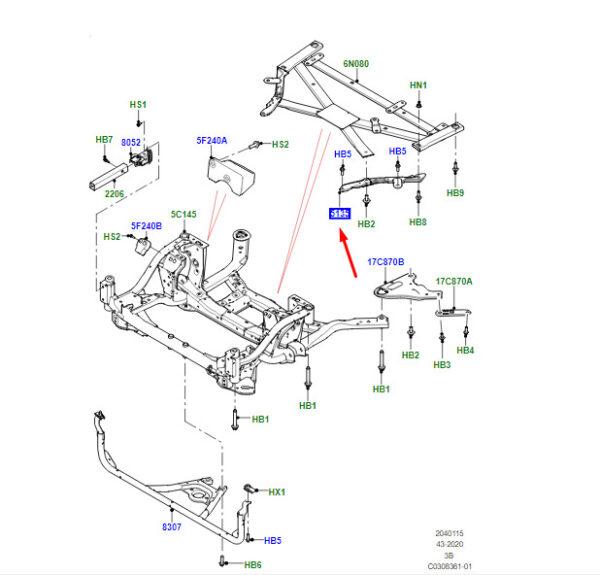 LR141806 - LR RR VELAR L560 cross beam front left reinforcement LR1401806 NEW ORIGINAL