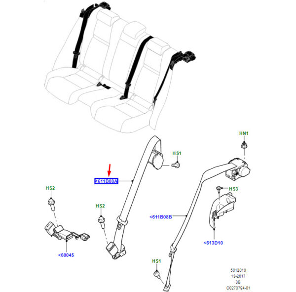LR144089 - LR RANGE ROVER VELAR L560 seat belt rear center LR144089 NEW ORIGINAL