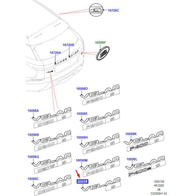LR148104 - Land Rover Range Rover Velar L560, nameplate rear, LR148104, original part