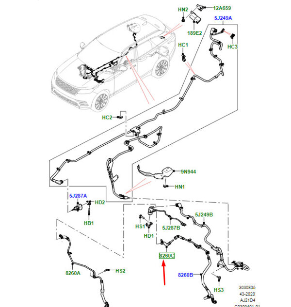 LR149839 - LR Range Rover Velar L560 Injector Cooling Return Hose LR149839, Original Part