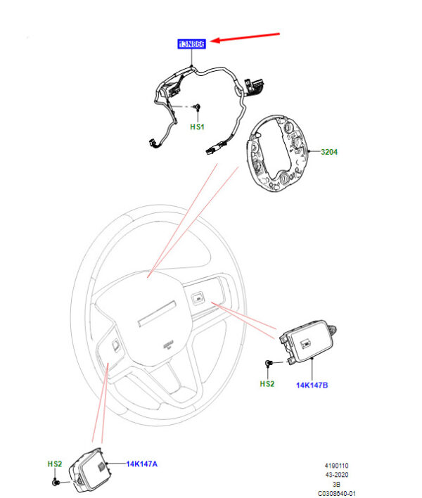 LR161922 - Land Rover Range Rover Velar L560 Steering Wheel Cable LR161922, Original Part
