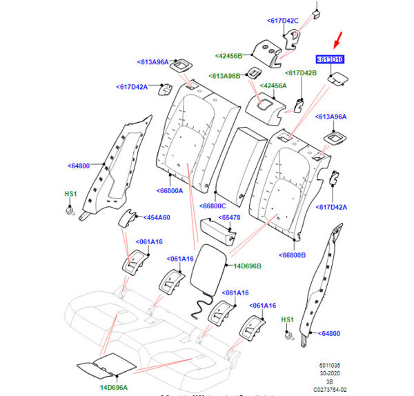 LR180190 - LR Range Rover Velar L560 rear seat belt guide LR180190 part