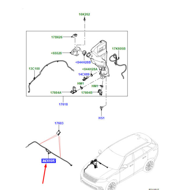 LR181989 - Land Rover Range Rover Velar L560 Windshield Wash Hose LR181989, Original Part