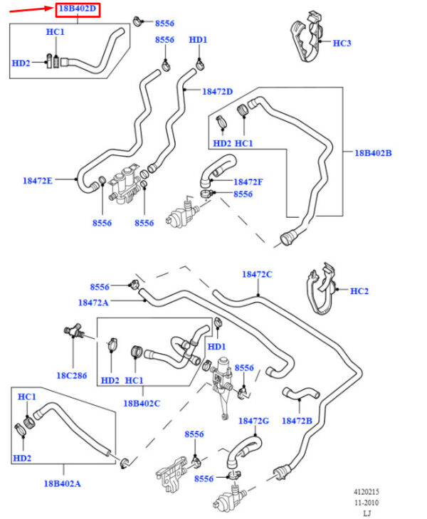 PEH000112 - Land Rover Range Rover III L322 Heating Return Hose PEH000112, Original Part
