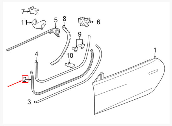 T2R9089 - JAGUAR F-TYPE Coupe X152 Door Gasket Rubber Front Left T2R9089 NEW ORIGINAL