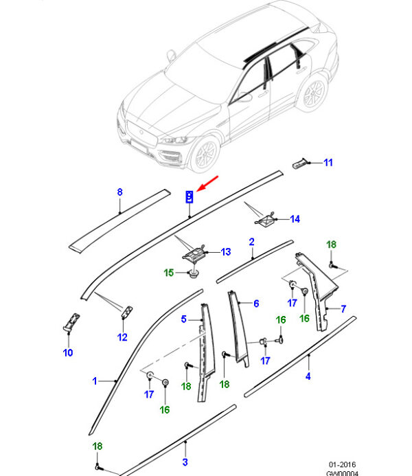 T4A13507LML - Jaguar F-PACE X761 roof strip right, T4A13507LML, original part