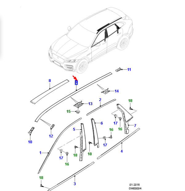T4A13509LML - Jaguar F-PACE X761 roof strip left, T4A13509LML, original part
