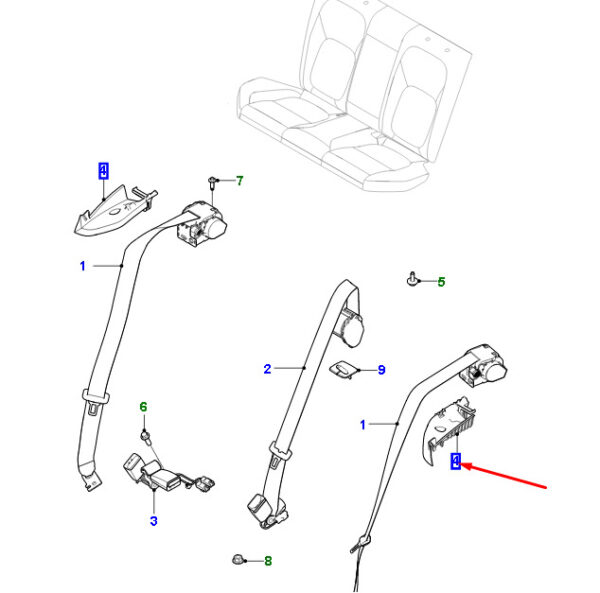 T4A16017PVJ - Jaguar F-PACE X761 Rear Left Seat Belt Mount T4A16017PVJ Part
