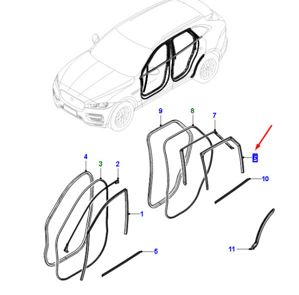 T4A35166 - Jaguar F-PACE X761 door gasket rear right T4A35166, original part
