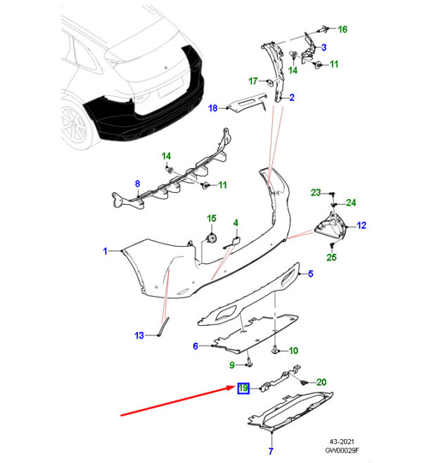 T4A35452 - Jaguar F-PACE X761 Rear Bumper Harness Clip T4A35452, Original Part