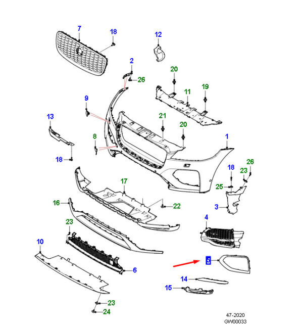 T4A38049 - Jaguar F-PACE X761 Radiator Grille Bar Front Right T4A38049, Original Part