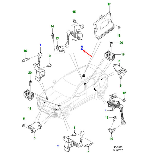 T4A40678 - Jaguar F-PACE X761 height sensor rear right T4A40678, original part