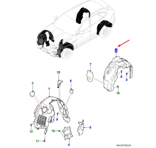T4A41612 - Jaguar F-PACE X761 wheelhouse trim rear right T4A41612, original part