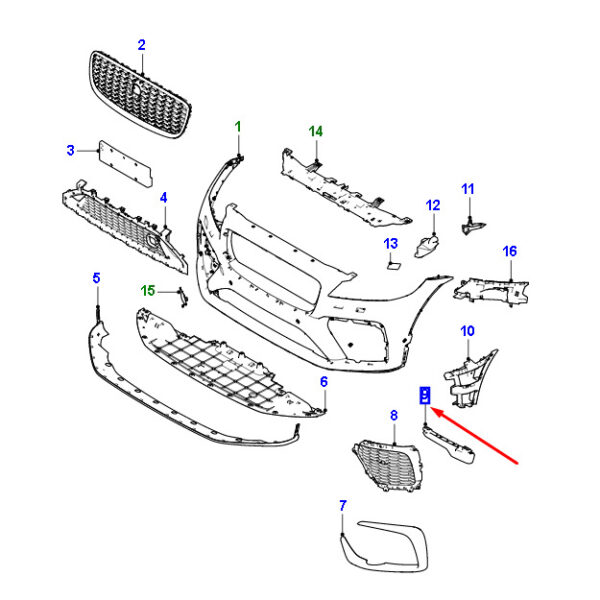 T4A44460 - JAGUAR F-PACE X761 Front Bumper Rejector Left T4A44460, NEW, Original